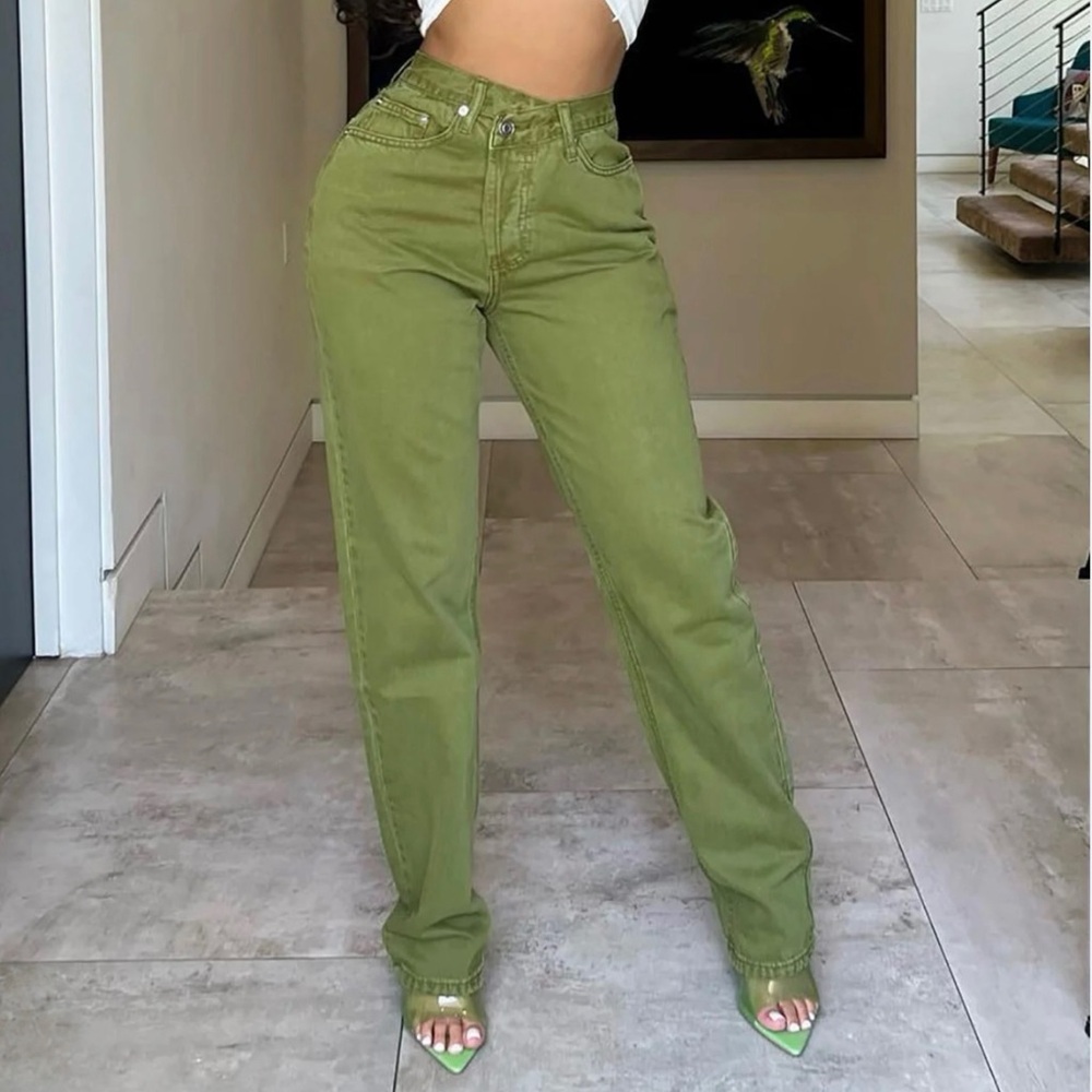 FASHION NOVA Sage Green Straight Leg Jeans